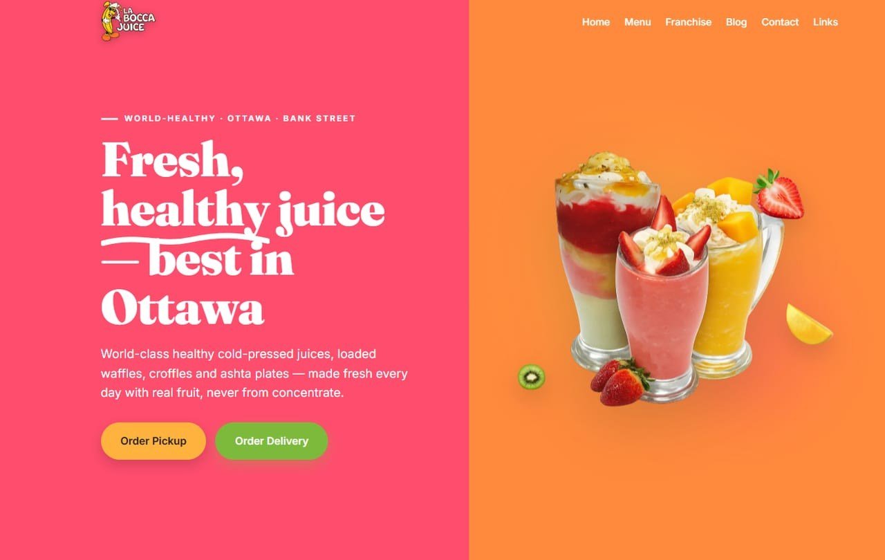 La Bocca Juice bar website built by Cha3el