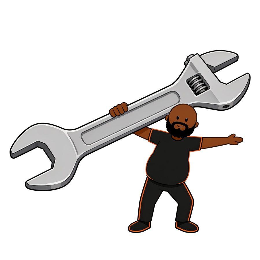 Cha3el mascot carrying a large wrench, ready to set up and fix things